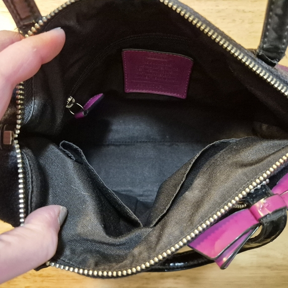 Coach Berry and Gray Stripe Wool Satchel and Dustbag - Picture 10 of 17